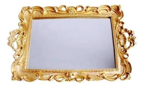 Fuente Dorada Decorativa Con Espejo Bandeja 40 X 26 Cm