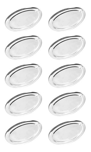 Kit 10 Travessa Oval 21cm Aço Inox Bandeja Servir Restaurant