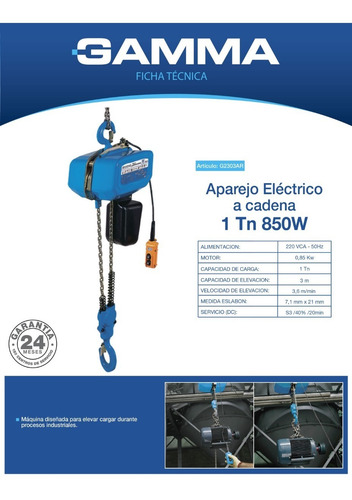 Imagen 4 de 6 de Aparejo Eléctrico 850 W 1 Tonelada G2303