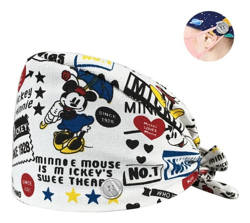Gorro Médico Con Botón Para Mascarilla Mickey Mouse G 122