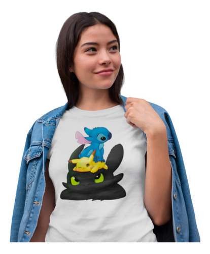 Playera Mujer Stitch, Dragón Chimuelo Y Pikachu Poliéster