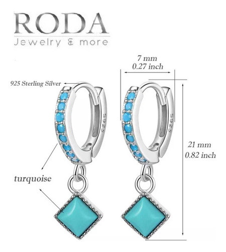 Finos Aretes Plata S925 Huggies Minimalista Piedra Turquesa