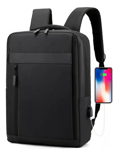 Mochila P/ Laptop Impermeable C/ Puerto Usb Negro (001)