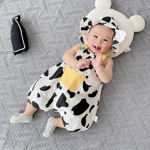 Conjunto De Mameluco Casual Con Estampado De Vaca Para Bebés