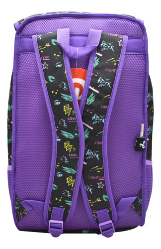 Mochila Platica Polinesia Con Porta Laptop Im The Queen Calavera Estampado Primaria 0392 Atm Color Violeta/negro