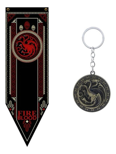 Bandera Escudo Juego De Tronos + Llavero Giratorio Targaryen