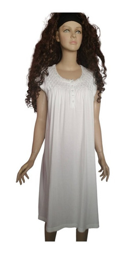 Camisola Dormir Miss Elaine Smocked Knit Nightgown Mint M