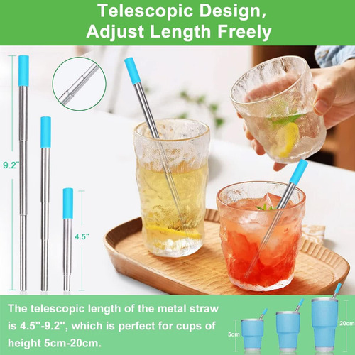 Paquete De 4 Pajitas Plegables Reutilizables De Acero