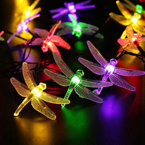 Imagen 4 de 10 de Serie De Luces Coloridas Libélula Carga Solar 6.5 M