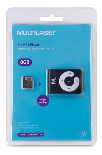 Mp3 Player Multilaser + Cartão Micro Sd 8gb