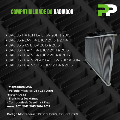 Radiador Jac J3 1.4 1.5 2011 2012 2013 2014 2015 Manual