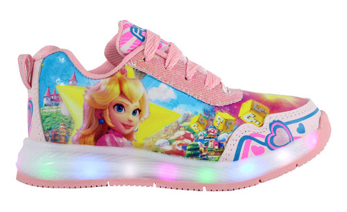 Tenis Princesa Peach Botas Niñas Mario Bros Luces Led Kuali