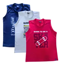 Comprar Kit 3 Camisetas Regata Infantil Juvenil Menino 100% Algodão