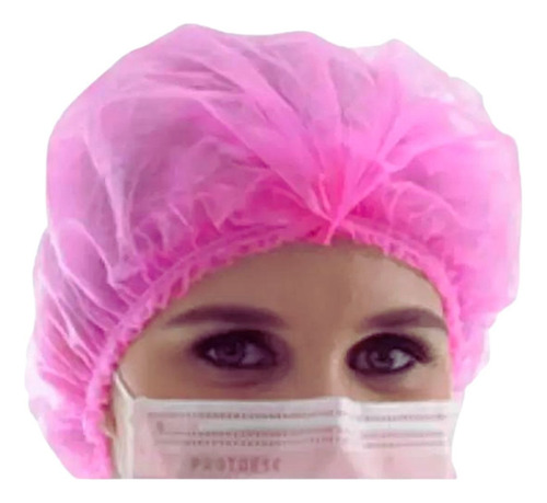 Kit Com Touca, Luva E Máscara Descartável Rosa