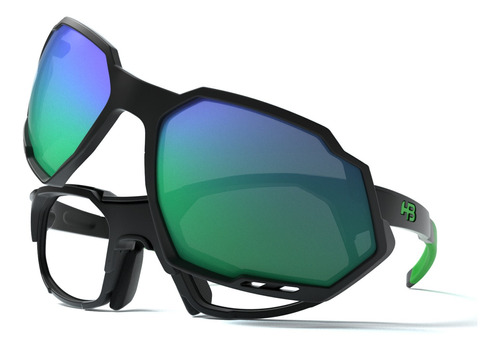 Óculos Solar Grau Hb Rush Matte Black D Green Green Chrome