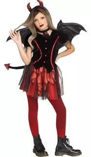 Disfraz Niña Diablita Halloween Devil Con Alas