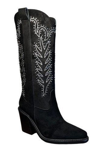 Imagen 3 de 6 de Bota Texana Alta Abraxas Cuero Gamuzado Tachas Bordada Date