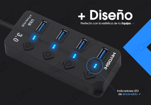 Imagen 4 de 10 de Hub Usb 3.0 Multiplicador 4 Teclas Led 5 Gbps + Fuente 5v