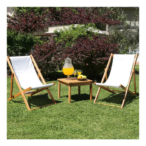 Reposera Ibera De Lona Blanco Madera Natural Exterior