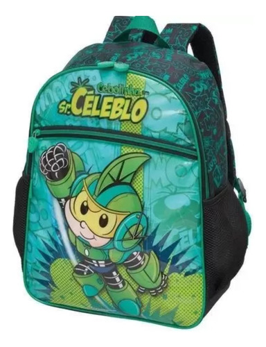 Mochila De Costas Infantil Cebolinha Celeblo Grande Cor Preto Desenho do tecido Liso