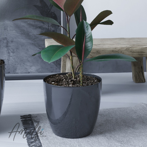 Maceta Plástica Premium N 18 Amalfi Nórdica Decorativa Apta Extrior Color Negro