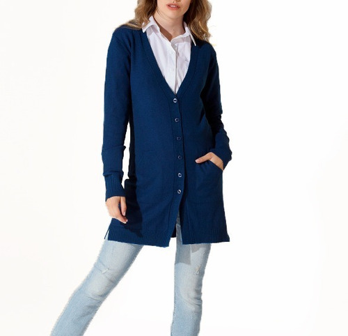 Imagen 2 de 3 de Saco Cardigan Largo Con Bolsillos De Hilo - Proactivashop