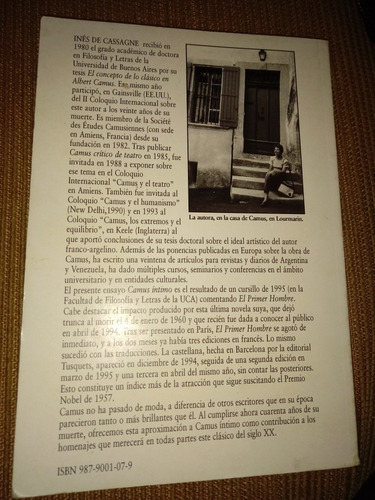 Libro Camus Íntimo. El Primer Hombre. Inés Cassagne.