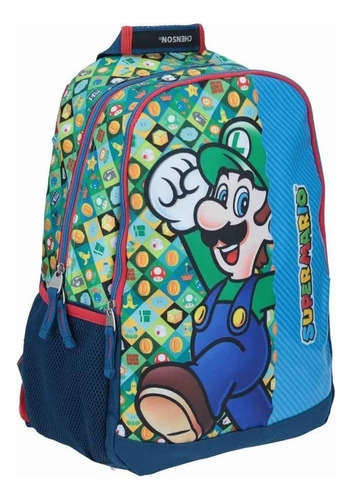 Mochila Escolar Grande Luigi Super Mario Bros Chenson 63641g Color Verde