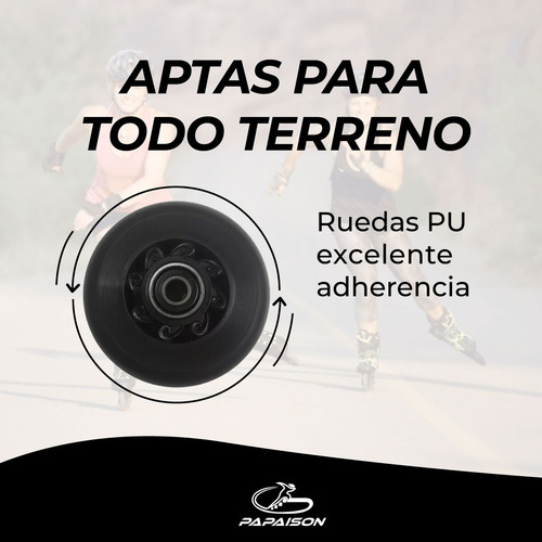 Ruedas Patines Goma Pu 76 Mm 8 Unidades Con Rodamiento Abec9 Color Negro