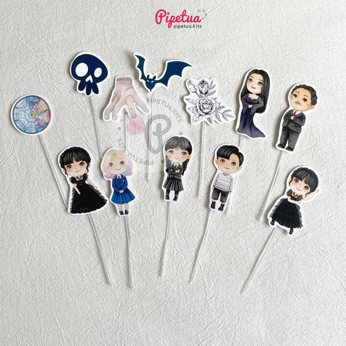 Pinchos Para Cupcakes X12 Merlina Addams Toppers 