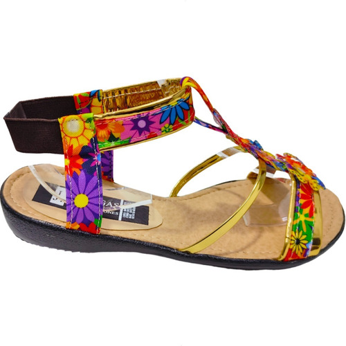 Huarache Dorado Colores Flor Con Resorte Combinable Ligero