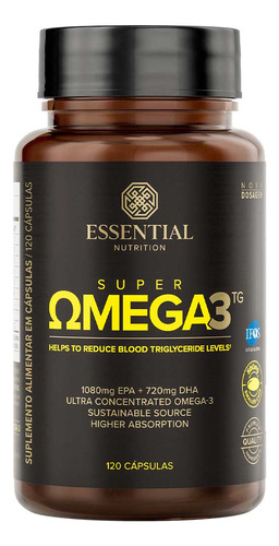 Suplemento em cápsulas Essential Nutrition  Super Omega 3 TG em pote 120 un