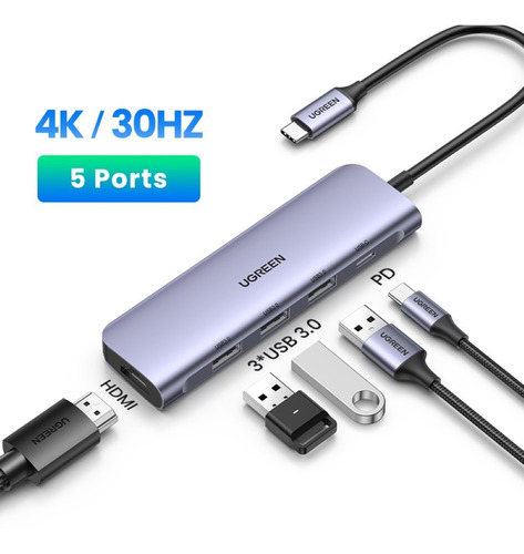 Hub Usb C 5 En 1 Pd Modelo Cm136 15cms Ugreen