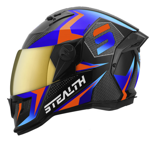 Capacete Feminino Masculino Moto Fechado Stealth Compact S2 Cor Azul-laranja Tamanho Do Capacete 56