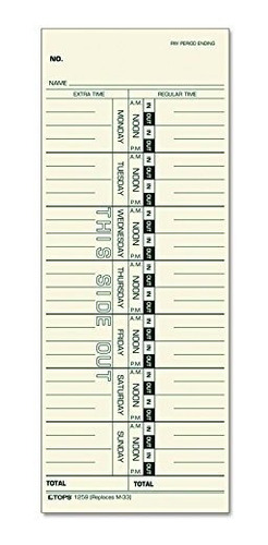 Tops Tarjetas De Tiempo, Semanal, 1-sided, Sustituye A M-33,