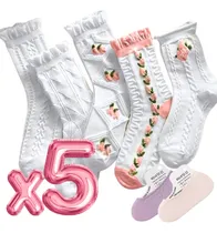 Comprar Calcetines Mujer Algodón Calcetas Largas Flores Moda 5 Pares