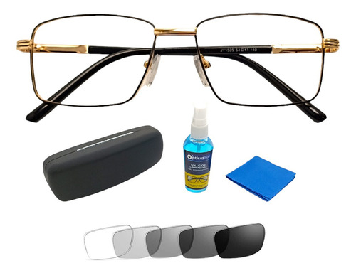 Lentes Fotocromáticos OBLACIV Ejecutivos Anti Luz Azul UV Armazón Negro Diseño Dorado