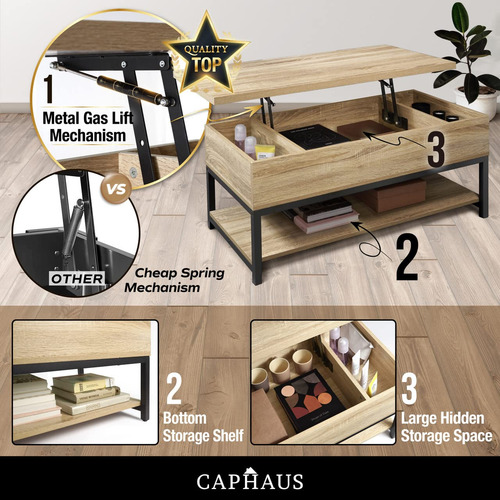 Mesa De Centro Elevable Con Almacenamiento Y Estante Abierto