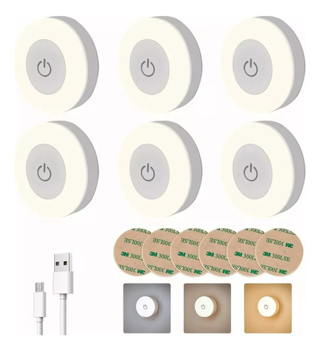Luz De Led Lámpara Armario Focos Clóset Recargable Usb 6pzs