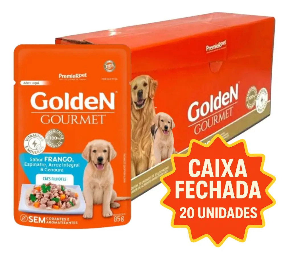 Golden Kit 20 Sachês 1,7 kg Comida Molhada Para Cães Filhotes Frango Gourmet