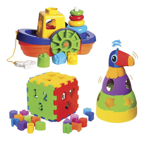 Kit De Brinquedos Educativos Barco + Tucano + Cubo Cor Outro