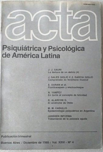 Acta Psiquiátrica Y Psicológica De América Latina N° 4