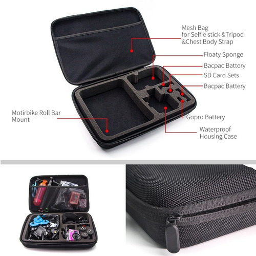 Kit Acessorios Go Pro Maleta Estojo Hero 5/4/3 Black Silver