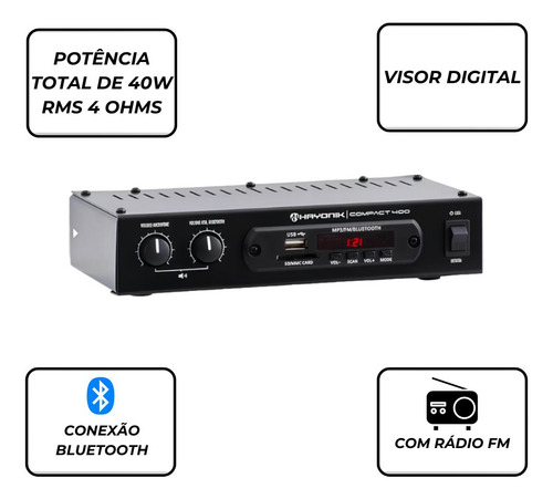 Amplificador Óptico Som Compact 400 Bluetooth Hayonik Igreja
