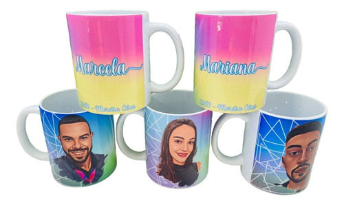 Caricatura Na Sua Caneca Personalizada Luxo Kit Com 5 Uni