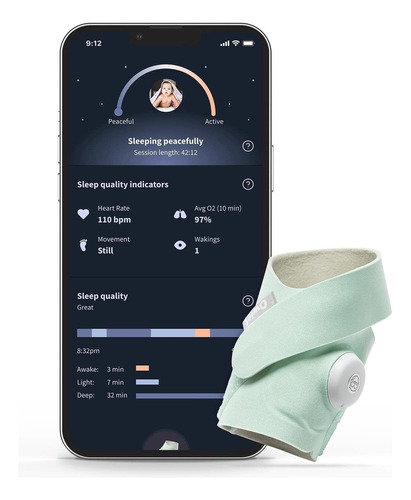 Owlet Dream Sock - Monitor De Bebé - Menta - Rastrea Las Tendencias Del Sueño Y Ayuda Al Bebé A Dormir Mejor