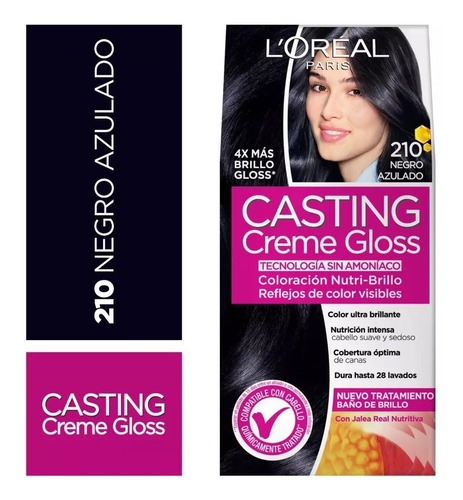 Kit Tinte semipermanente L'Oréal  Casting Creme Casting creme gloss tono 210 nego azulado para cabello