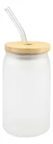 Comprar Vaso De Vidrio Con Tapa De Bambú Con Pitillo 350ml