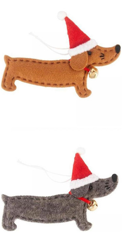 2x Colgantes Navideños Decorativos Adorno De Perro Salchicha