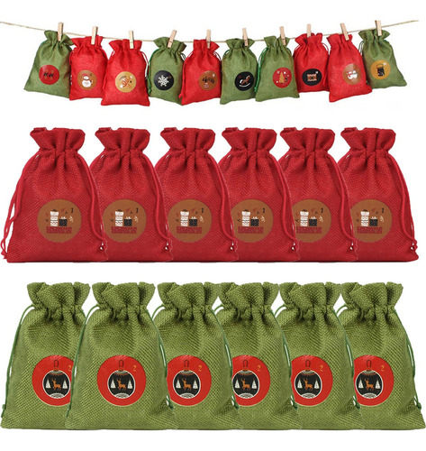 Aplicable A 24 Bolsas Arpillera Costales Navidad Dulces